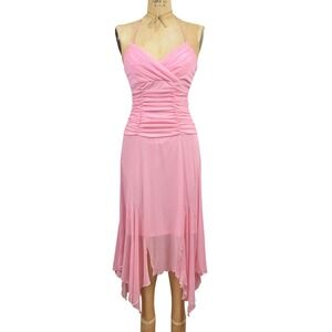 Vintage Windsor Pink Halter Dress Handkerchief Hem XS Ruched Fairy Y2K Prom